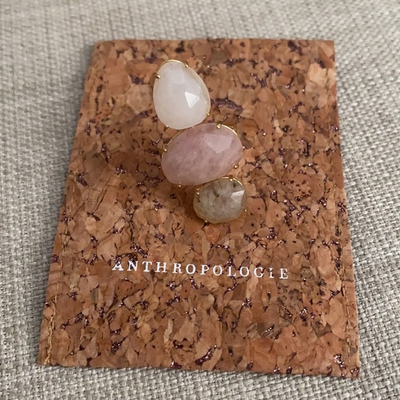Anthropologie Gold 3 Gem Ring